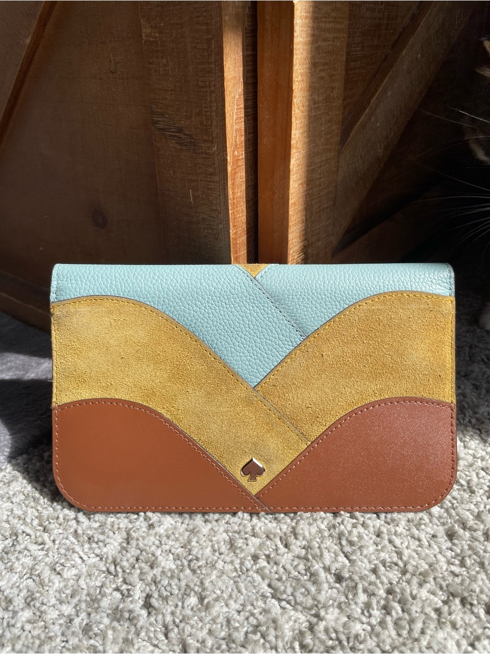 Kate Spade Nadine Patchwork Clutch Wallet Tri-Tone Leather Suede